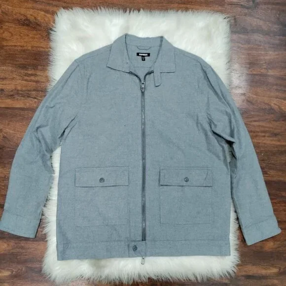 Express 100% Cotton Long Sleeve Full Zip Chore Coat Jacket Gray Men's Size Large - Picture 3 of 12